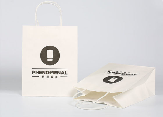 Sacs blancs d'emballage de grand papier, sacs imprimés de cadeau pour l'emballage de vêtement de cadeau