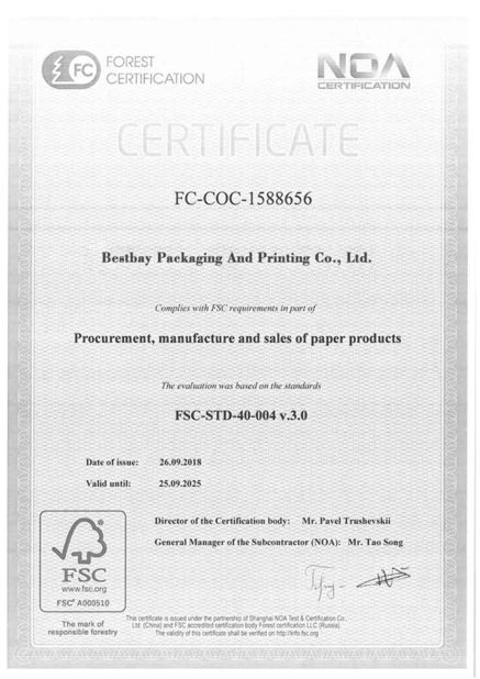 Chine Bestbay Packaging And Printing Co., Ltd certifications